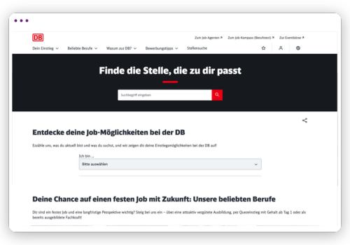 Schermata della pagina del sito desktop di DEUTSCHE BAHN